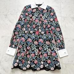 VALENTINO フラワーエンブロイダリー 白襟ワンピース 刺繍 40