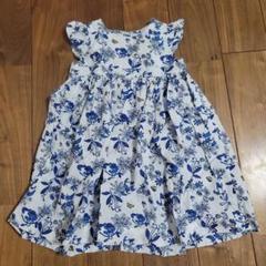 プチバトー　花柄　ノースリーブワンピース 80cm ブルー