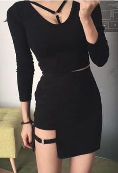 L ミニスカート セクシー タイトスカート ガーターベルト風 ダンサー ミニ 黒