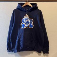 90s後期 紺タグ stussy ナス紺フーディー スカルデザイン