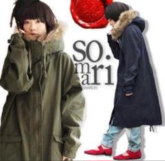 ソマリ　SOMARI ネイビー エコファー付きモッズコート 未使用タグ付き オシャレウォーカー somari ソマリ モッズコート ネイビー