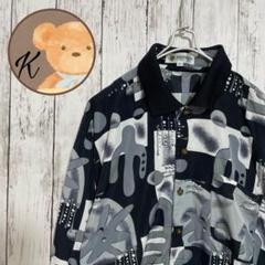 【雰囲気◎】メンズ 長袖 総柄 シャツ デザイン L 白 黒 ポリエステル