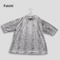 ファルチ／韓国製シャツ M クロコダイルパターン シルバー系 珍しい柄 半袖