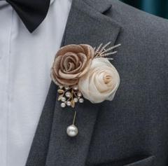 再入荷！ブローチ　コサージュ　フラワー　シフォン　ブラウン　パール　結婚式