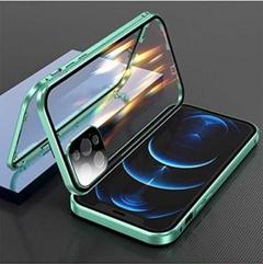 ﻿iPhone14 カメラ保護両面クリアケース　緑　スマホケース