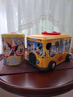 Disney ミッキースクールバス型缶&円柱缶の2個セット