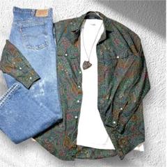 希少 90s USA製 ラルフローレン 総柄ペイズリー開襟シャツ M L XL