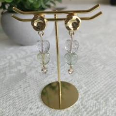 （一点物）＊♡黄色と緑のハート型ビーズピアス♡＊