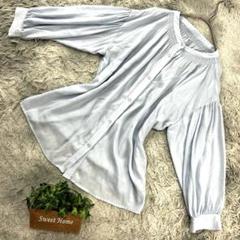 美品❗️【elgna】ノーカラーブラウス (40) ライトブルー