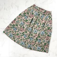 美品 FLICKA 花柄総刺繍フレアスカート ベージュ サイズ0*BD274