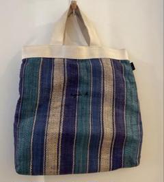 ♡美品♡agnes b.  ストライプラフィアトートバッグ（Blue） ♡美品♡agnes b. ストライプラフィアトートバッグ（Blue