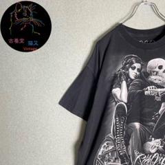 ✮Ｔシャツ　黒　スカル　ライダー　美女　チカーノ　アートＴシャツ　ゆるだぼ　XL