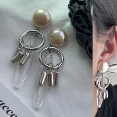 ▫︎▪︎752025▪︎▫︎パール×クリアピアス/aaacccu