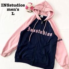 INSstudios メンズ　長袖パーカー　裏起毛　フード　L ネイビー　ピンク