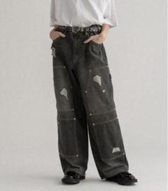 【即完品】WISH FOR EVER ワイドルーズダメージデニム　マッドデニム WISH FOR EVER（ウィッシュフォーエバー）の「WIDE LOOSE DAMAGE