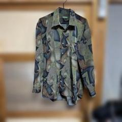 RECONIZE 幾何学模様 長袖シャツ　テロテロシャツ　緑　黒　グレー　L