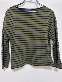 カーキ ストライプ 長袖Tシャツ M