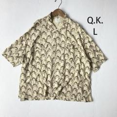 Q.K. 五分袖シャツ L サイズ レーヨン 総柄 メンズ 良品✨