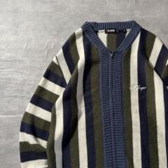 【ジップニットカーディガン】X-LARGE刺繍ロゴ古着ストリート　sk8長袖L