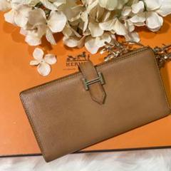 HERMES ベアン 長財布 二つ折り ヴォーエプソン 茶 ブラウン HERMES ベアン 長財布 二つ折り ヴォーエプソン 茶 ブラウン