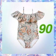 水着　90 キッズ　ワンピース　オフショルダー　花柄　スイムウェア