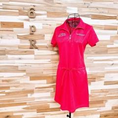 【マリクレール】ゴルフ 半袖ワンピース ビビットカラー 春夏 M ピンク×白