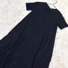 GU Aラインワンピース　半袖　綿100% ロング丈　無地　ブラック　（M）