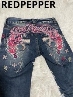 美品RED PEPPERレッドペッパーストレート デニムパンツ スカル刺繍w32 美品RED PEPPERレッドペッパーストレート デニムパンツ スカル