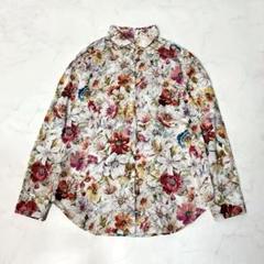 ヴィンテージ 花柄 マルチカラー ブラウス コットン 派手 長袖 M