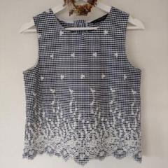 ZARAノースリーブ ギンガムチェック トップス レース刺繍