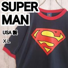 【SUPER MAN】USA製 スーパーマン プリント リンガーTシャツ XL