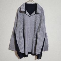 ストライプシャツ（L）バイパターンドロップショルダービックシャツ/オーバーサイズ