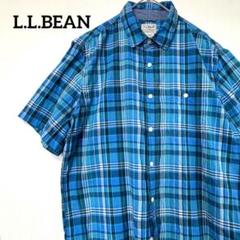 L.L.BEAN 青系マドラスチェック 半袖シャツ ボタンダウン メンズ Ｍ