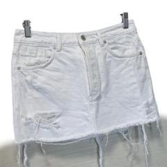 【ZARA】ダメージ カットオフ 白デニム ミニスカート XS