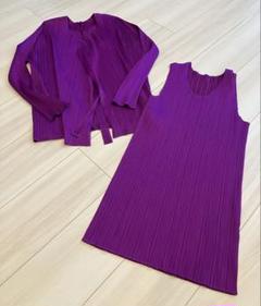PLEATS PLEASE ノースリーブトップ+襟なしジャケット セットアップ