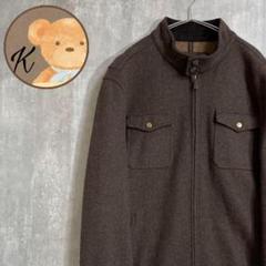 【雰囲気◎】メンズ ウール混 ワーク ジャケット アウター 茶 フル ジップ Ｌ