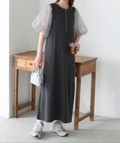 【新品】2wayチュールボリュームスリーブハーフジップワンピース