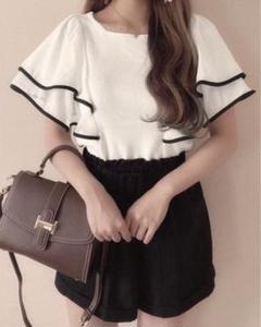 GRL フレア袖パイピングニットトップス　M