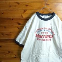 リンガーTシャツ　半袖Tシャツ　白　紺　カジュアル　L　ユニセックス　アメカジ