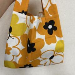 ハンドメイドエコバッグ　コンビニサイズ　北欧風　花柄　オレンジ