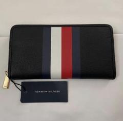 新品未使用 トミーヒルフィガー 長財布 フルジップ ロゴ ネイビー トリコロール TOMMY ロゴ総柄 トミーヒルフィガー 長財布 新品 トリコロール