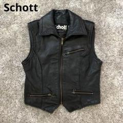 Schott 黒 ブラック　レザーベスト M 米国製】Schott レザー ベスト 黒 M ライダース サボテンタグ