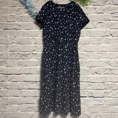 【美品】ローラアシュレイ 水玉 膝丈 ワンピース ネイビー ライトブルー M