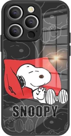 黒 iPhone16Pro スマホケース 強化ガラス スヌーピー ワイヤレス充電