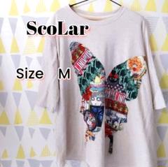 ScoLar スカラー 蝶コラージュ柄アップリケ チュニック アイボリー M