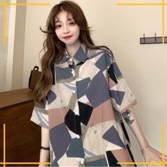 【新商品】　レディース　オーバーサイズ　半袖シャツ　レトロ　韓国　くすみカラー
