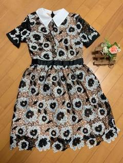 《Sサイズ1点のみ在庫あり★新品》モノトーン花柄刺繍総レース ミドルワンピース