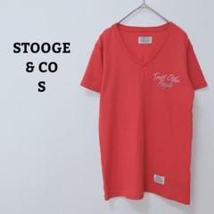 ストーギーアンドコー　Tシャツ　半袖　Vネック　ロゴ　刺繍　英字　コットン混　S