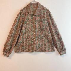 （L）昭和 レトロ 上品 金ボタン 花柄 総柄 ブラウス レースカラー 訳あり
