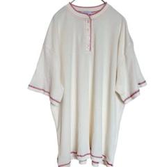 forksy. ワッフルヘンリーネック配色ステッチTシャツ　アイボリー